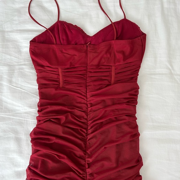 Ruched Burgundy Midi Dress - Picture 3 of 5